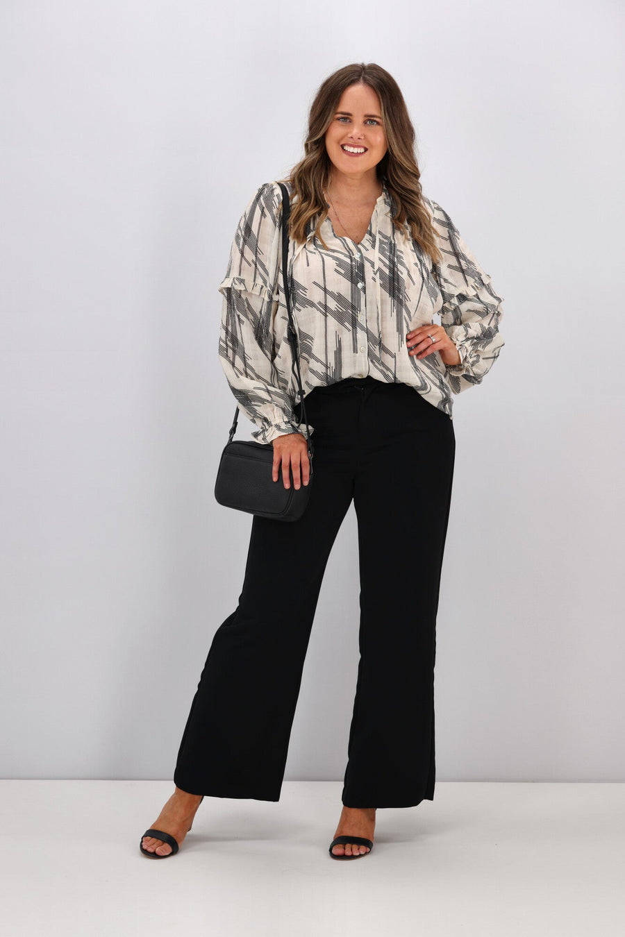 Gloss By Shine On Mia Pintuck Blouse Lines Print