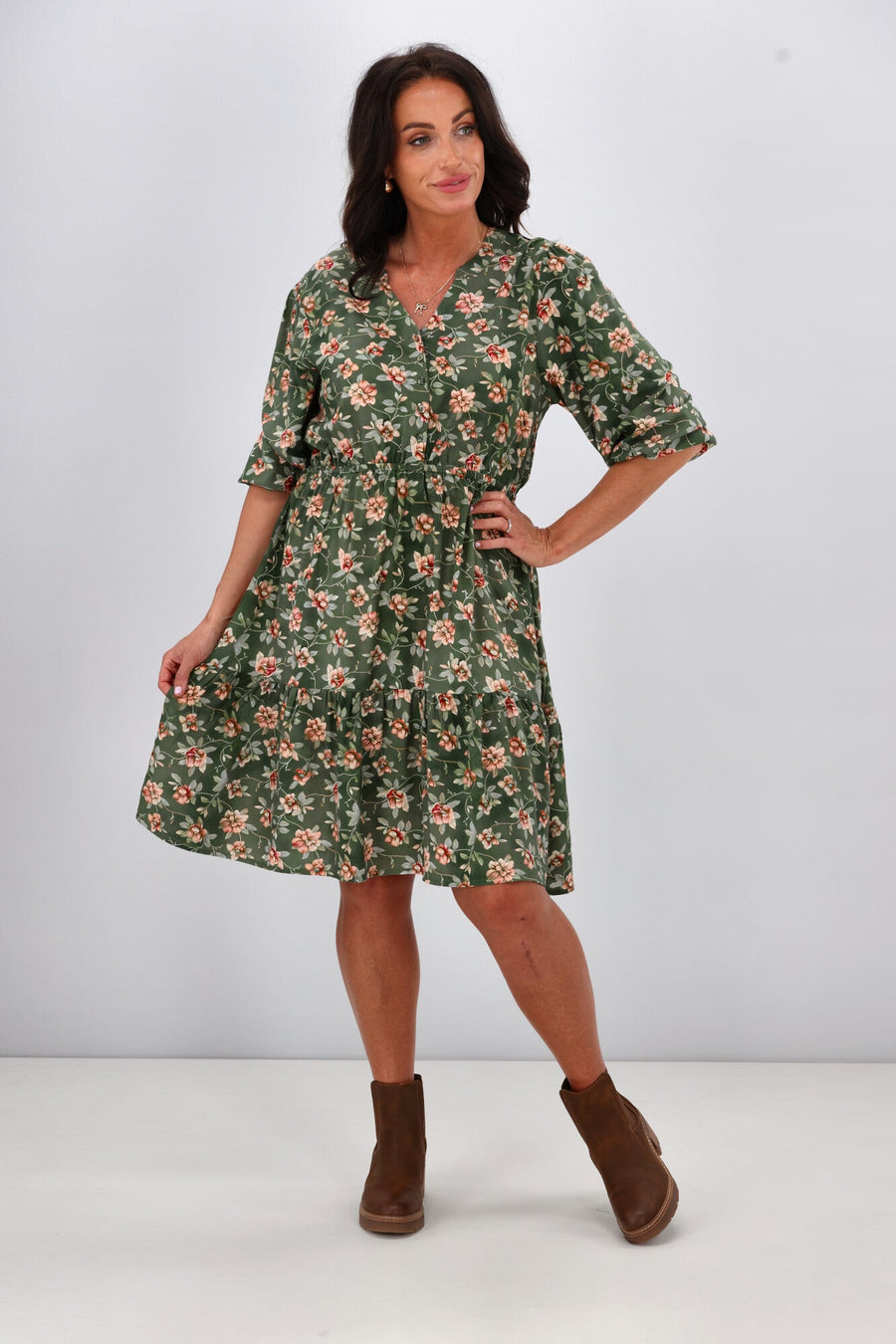 Gloss The Label Anouk Shirred Waist Dress Botanical Floral