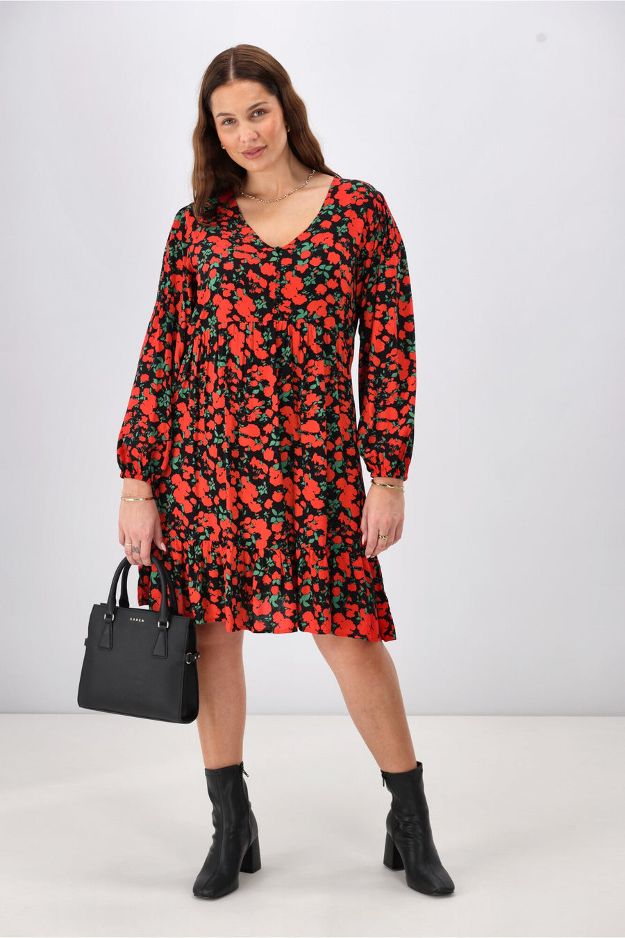 Gloss The Label Dakota V Neck Midi Dress Red Floral