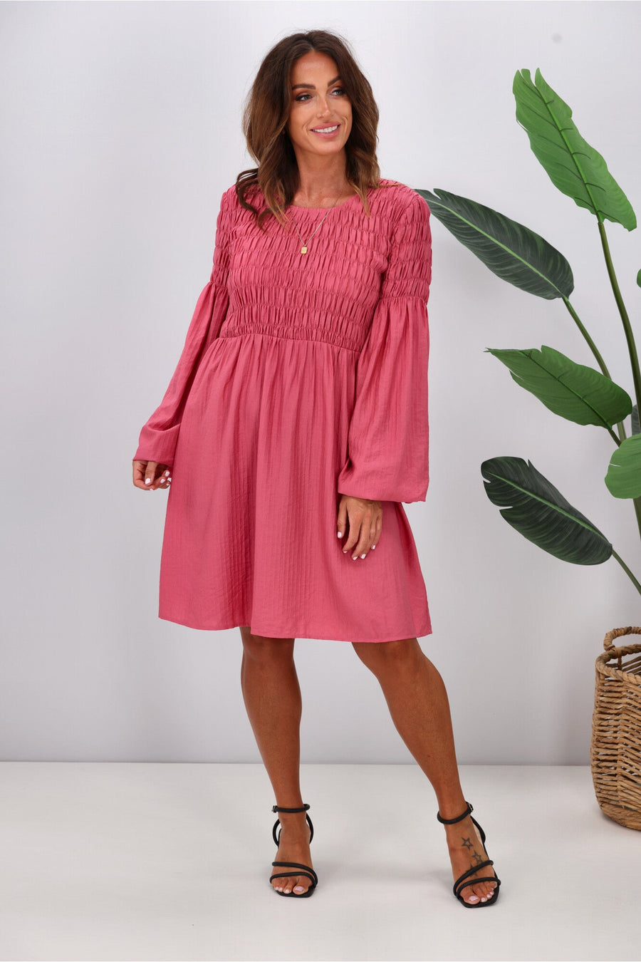 Gloss The Label Elara Shirred Bodice Dress Dusty Rose