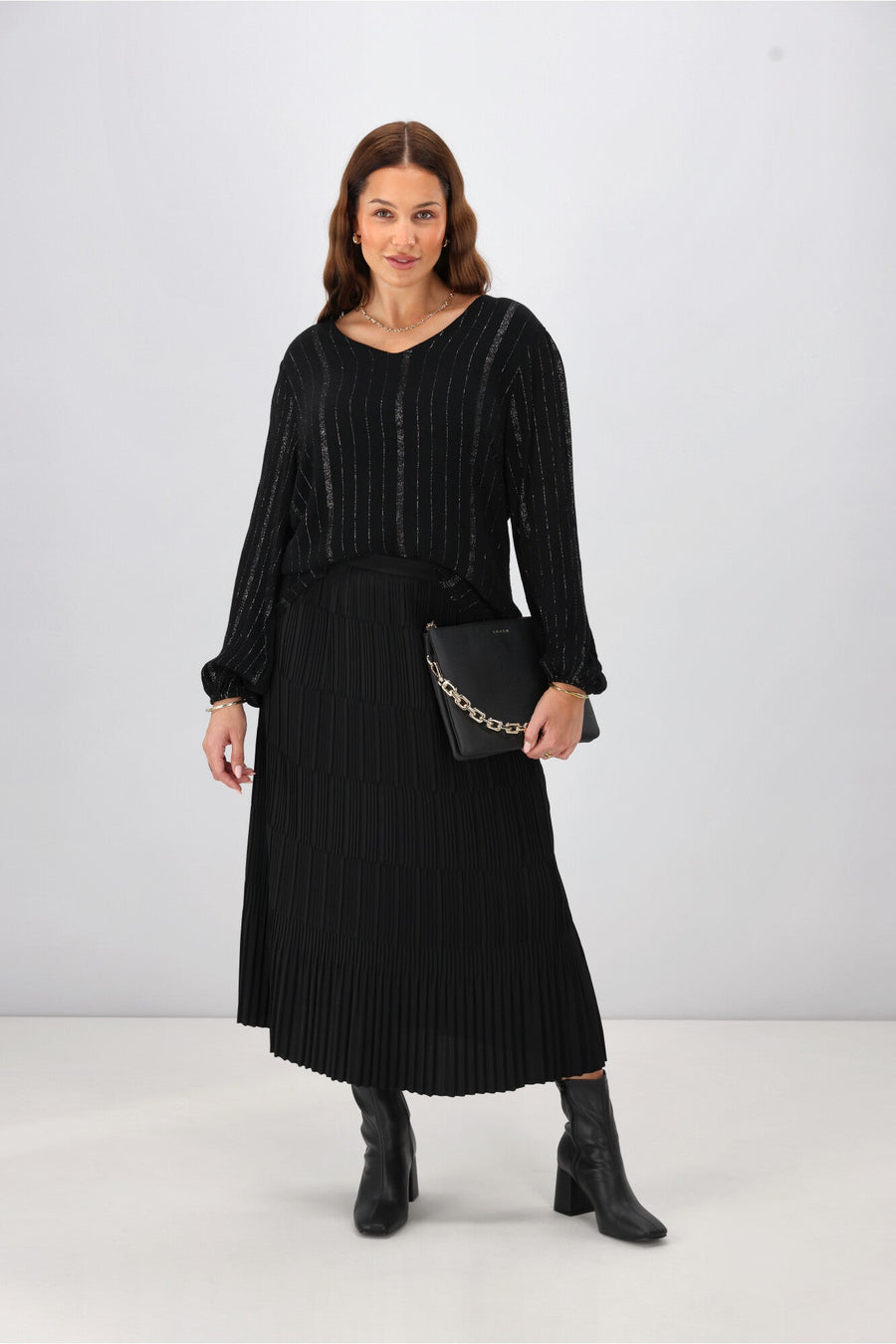 Gloss The Label Guiliana Blouson Sleeve Blouse Black Lurex