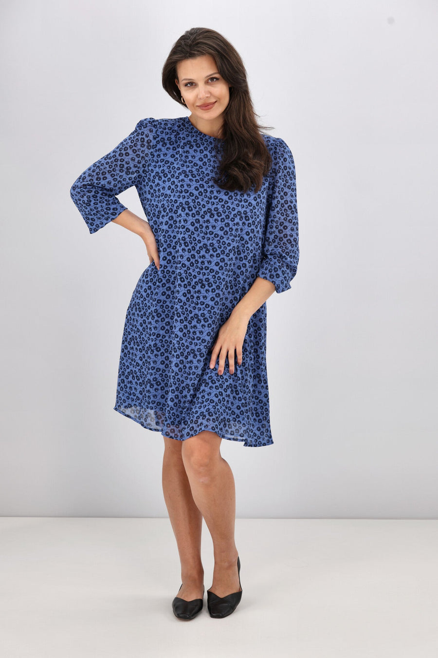 Gloss The Label Melody Blouson Sleeve Dress Azure Floral