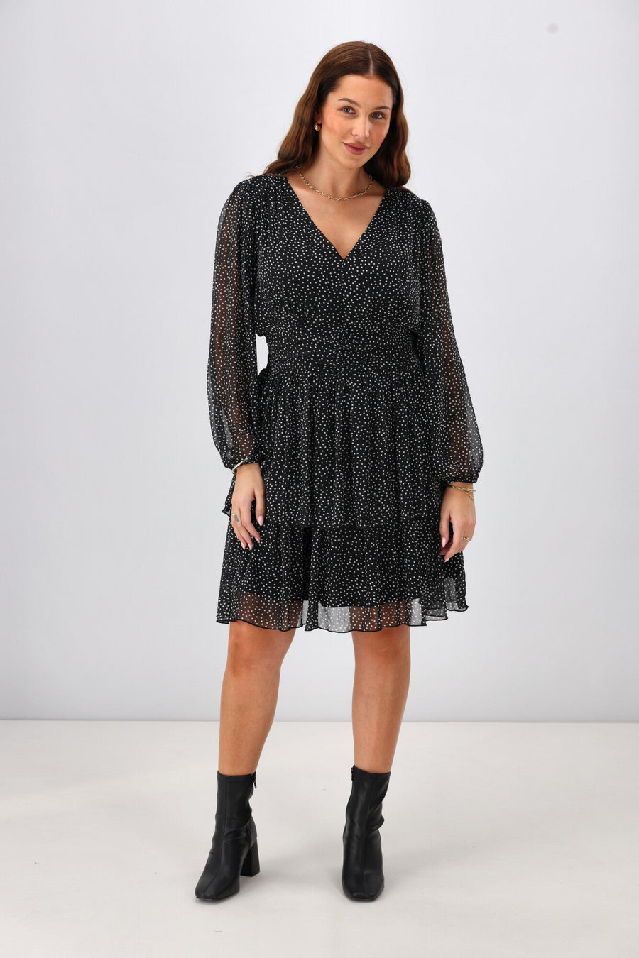Gloss The Label Mireille Midi Dress Black Spot