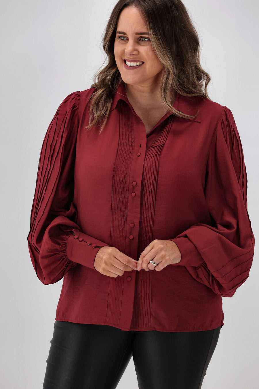 Gloss by Shine Kasey Pintuck Shirt Claret