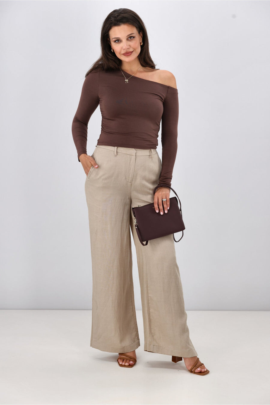 Gloss by Shine On Arissa Wide Leg Pants Natural