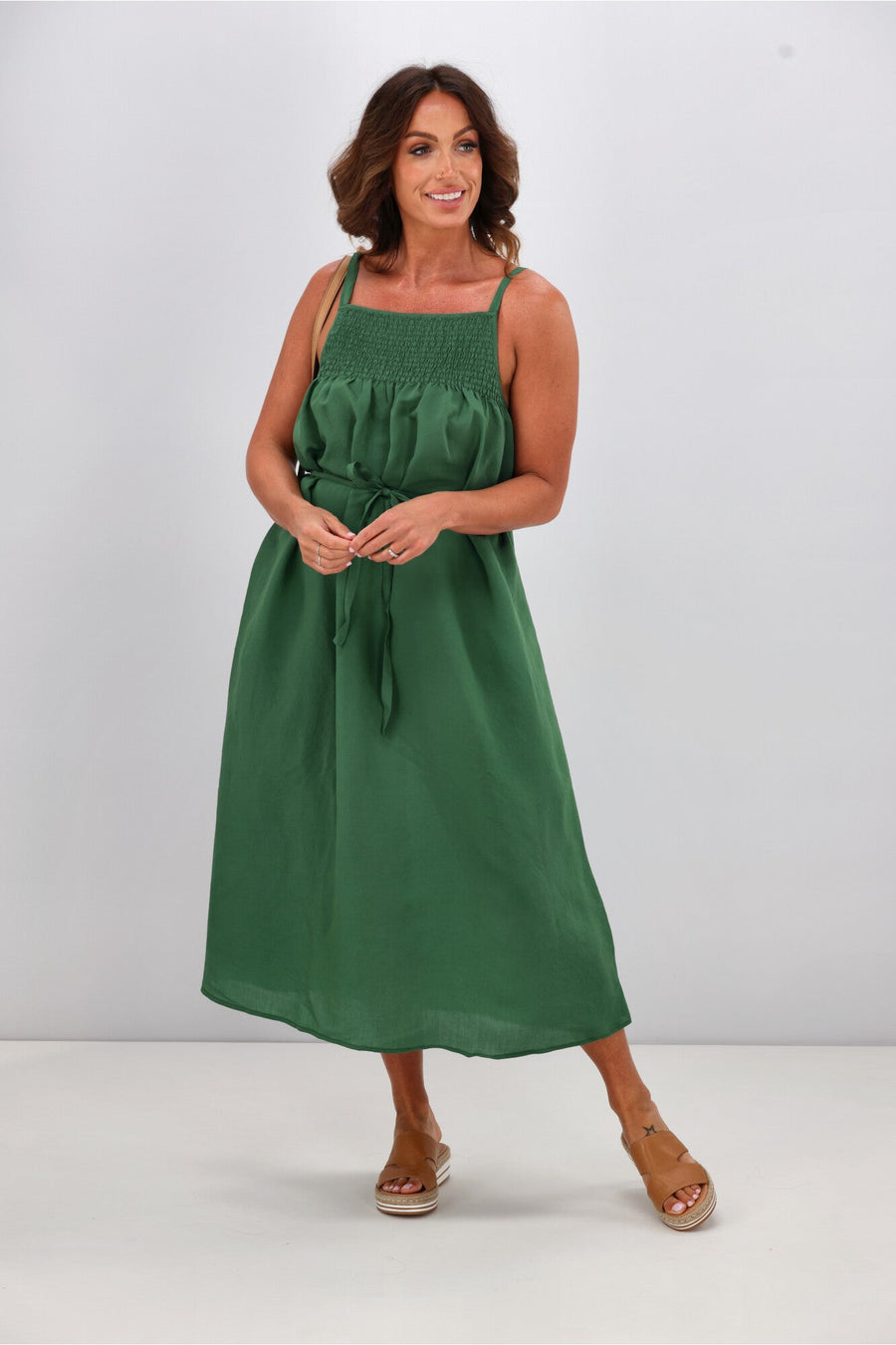 Gloss by Shine On Bodhi Shirred Top Dress Sage