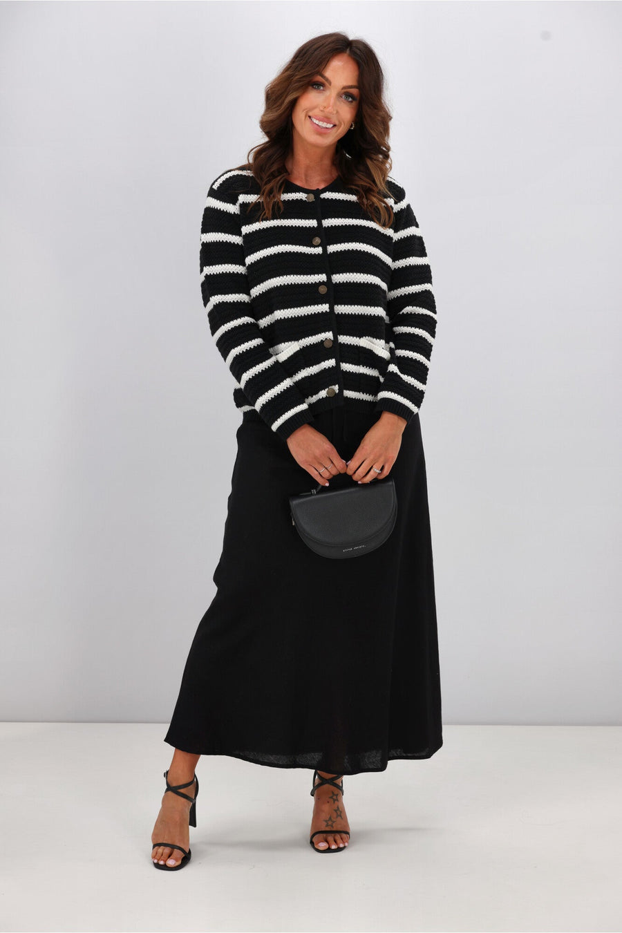 Gloss by Shine On Celestino Crochet Striped Cardigan Black