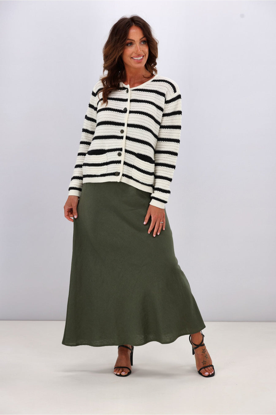 Gloss by Shine On Celestino Crochet Striped Cardigan Oat