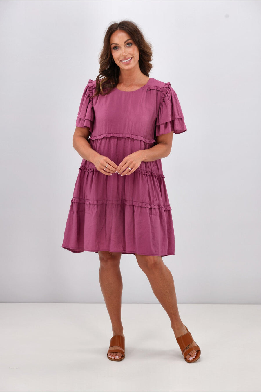 Gloss by Shine On Geri Ruffle Tier Dress Pink