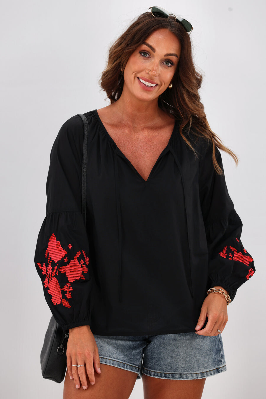 Gloss by Shine On Nadia Lantern Sleeve Top Black