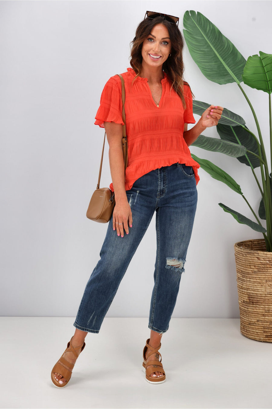 Gloss by Shine On Ontario Pleated Top Coral