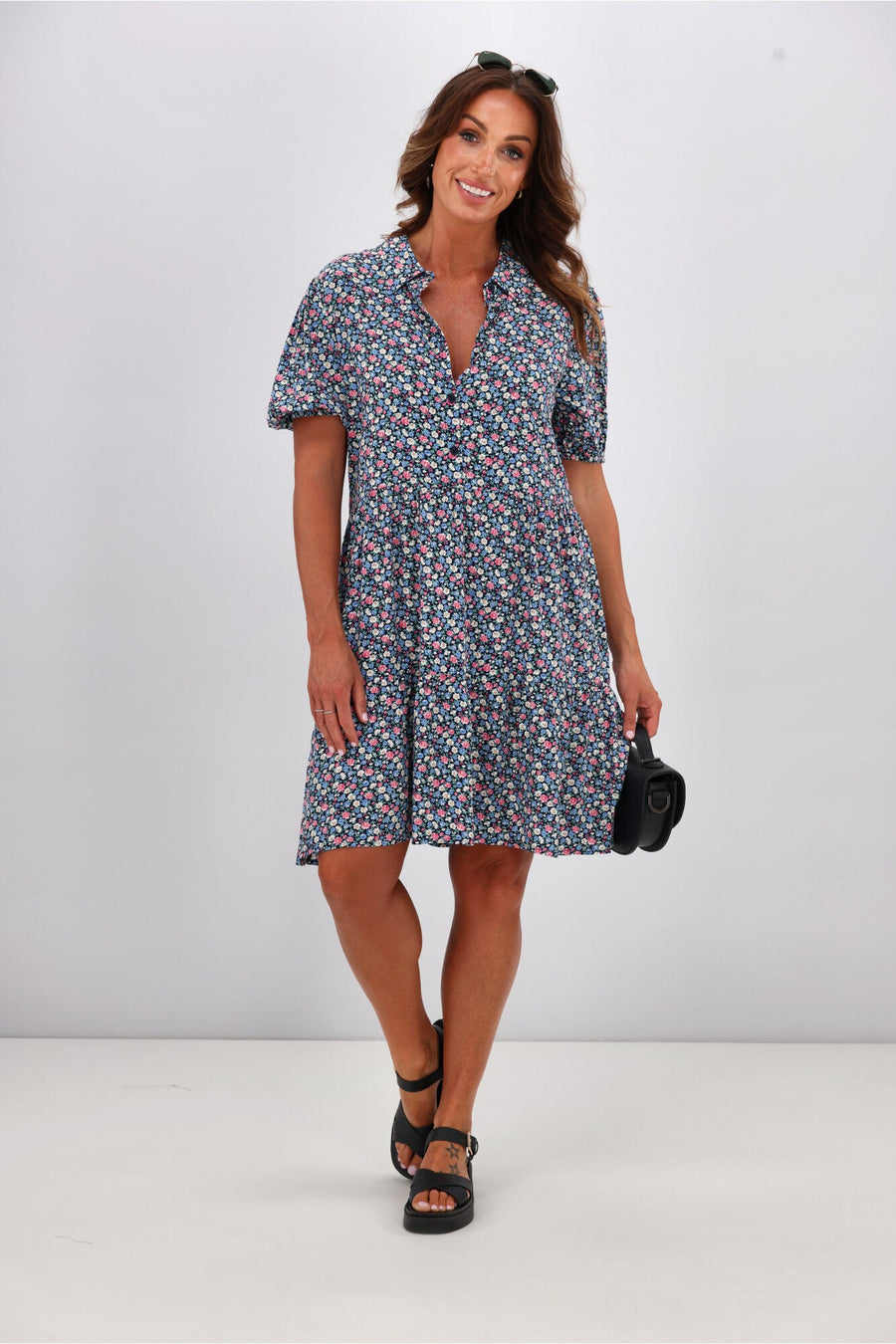 Gloss by Shine On Rebe Button Front Dress Summer Floral Ditsy