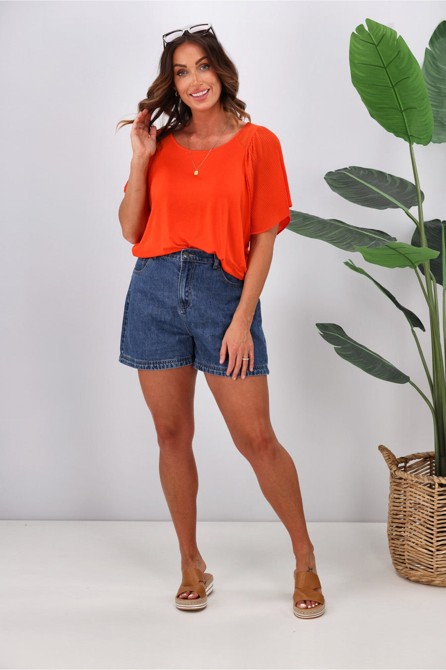 Gloss by Shine On Selina Pleated Raglan Top Coral