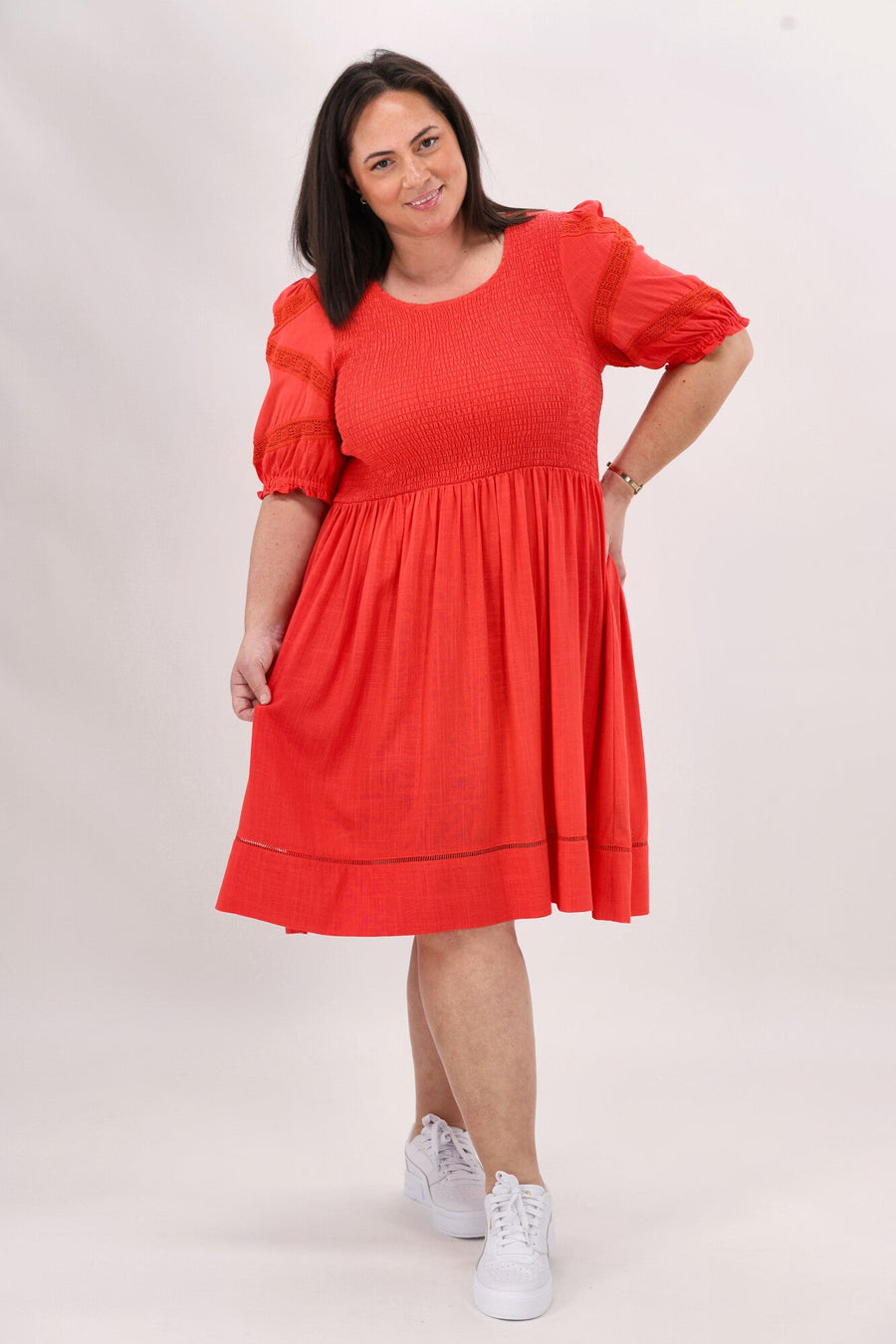 Gloss by Shine On Tennesse Sleeve Detail Dress Coral