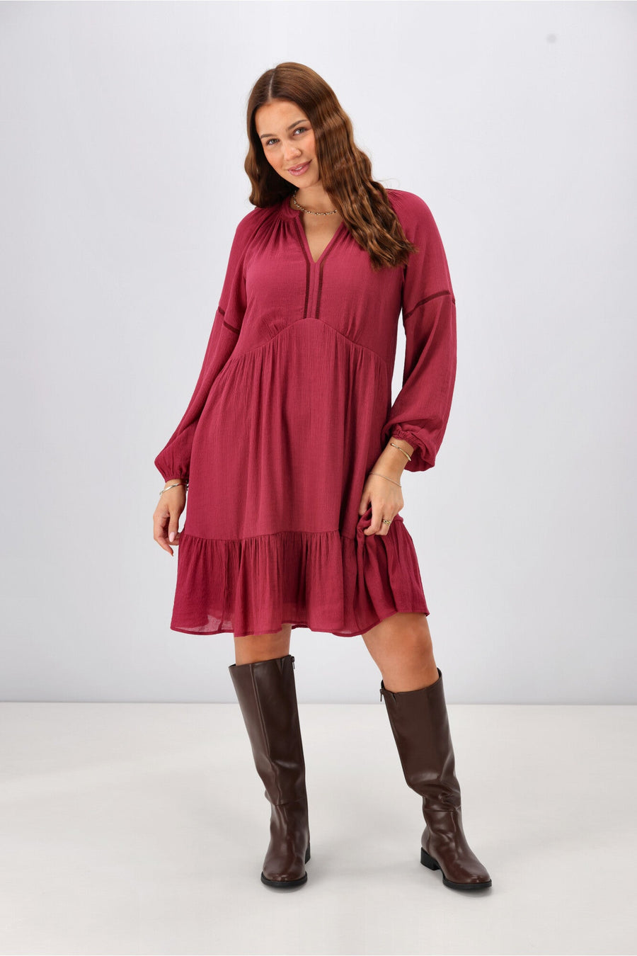 Gloss The Label Anais Empire Line Dress Merlot