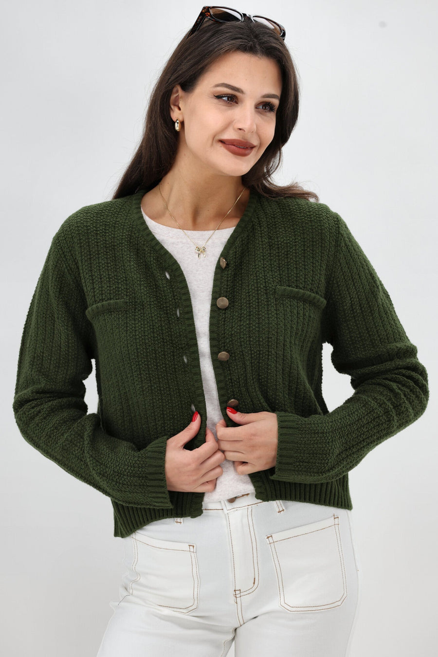 Gloss The Label Coco Textured Cardigan Olive
