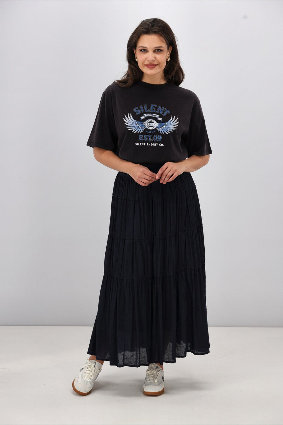 Gloss The Label Marlowe Shirred Detail Skirt Ink