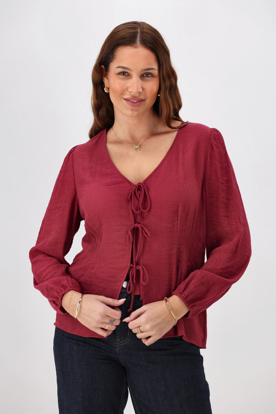 Gloss The Label Morgana Tie Front Top Merlot