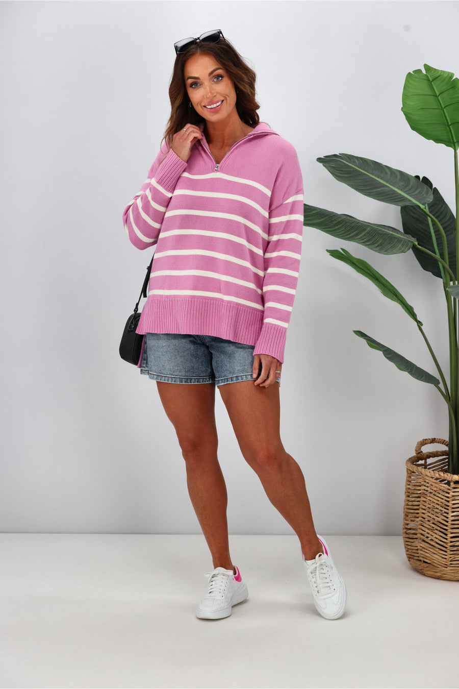 Gordon Smith Palma Stripe Zip Knit Orchid