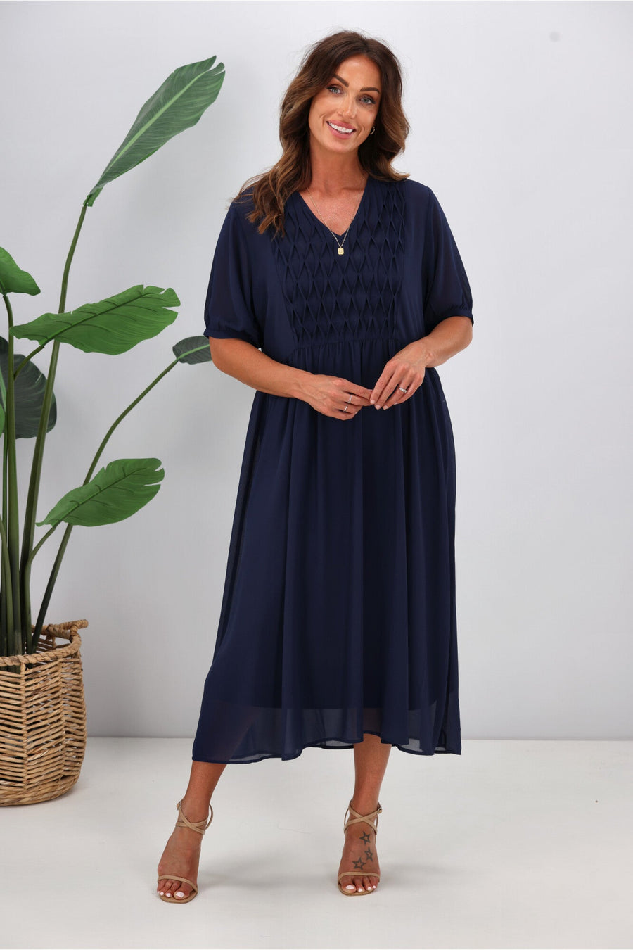 Jane James Jasmine Smocking Front Dress Midnight
