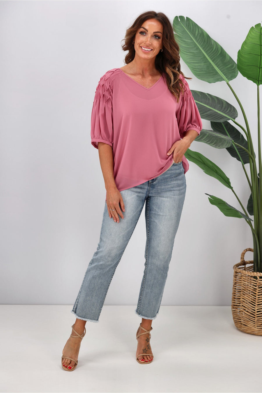 Jane James Sophia Smocking Detail Blouse Pink