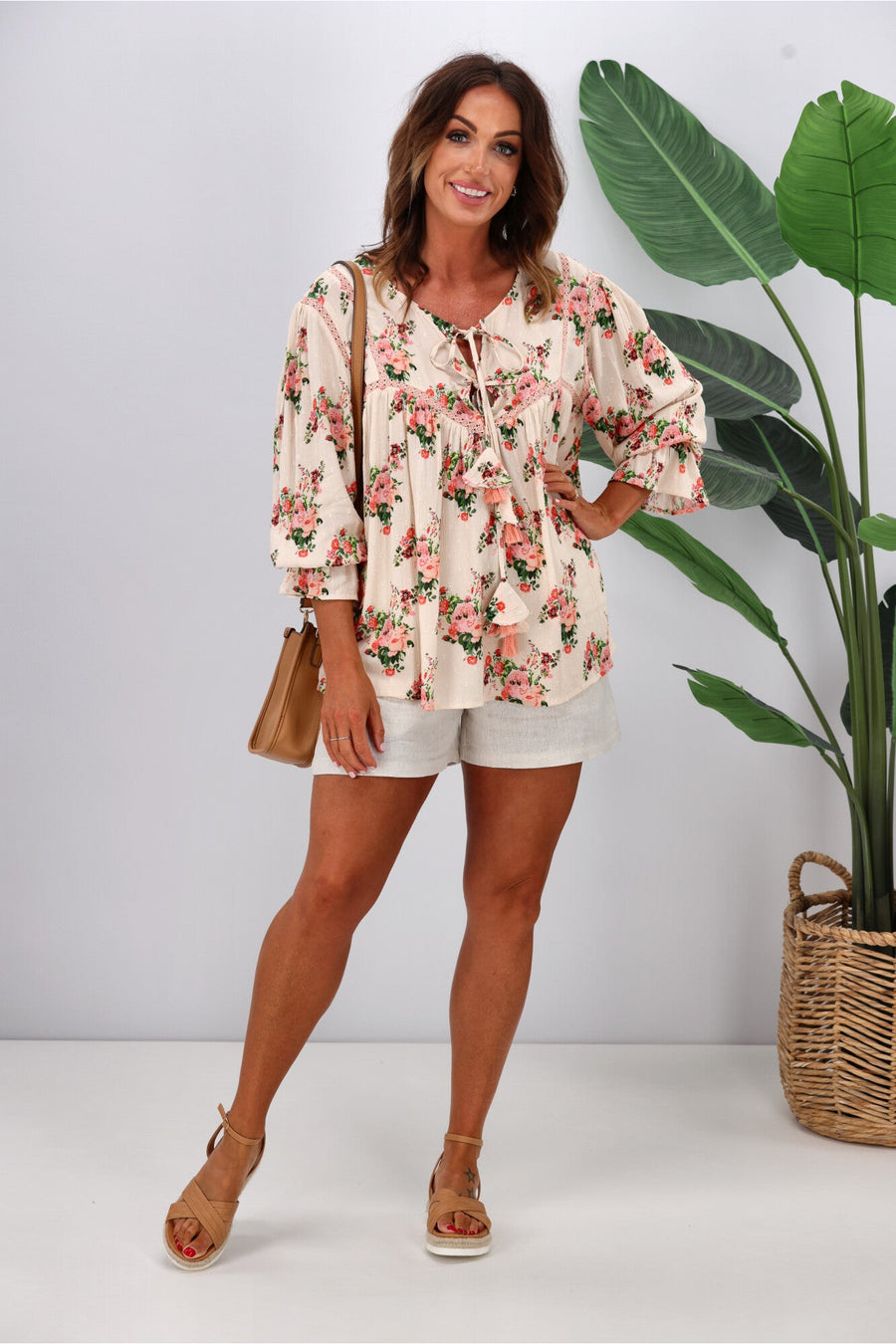 Joop & Gypsy Marseille Ditsy Garden Party Top Latte