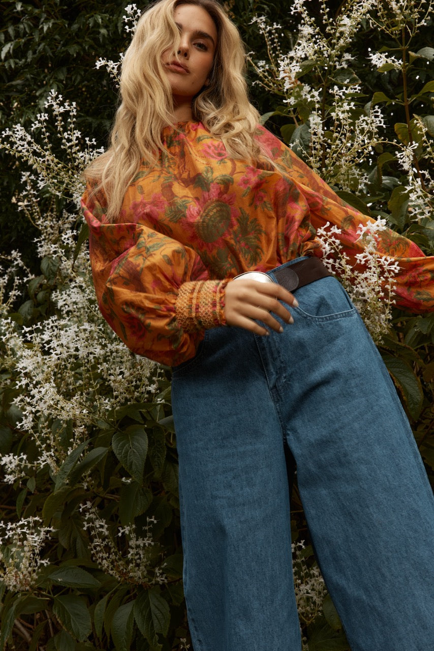 Fate Panama Top Orange Floral