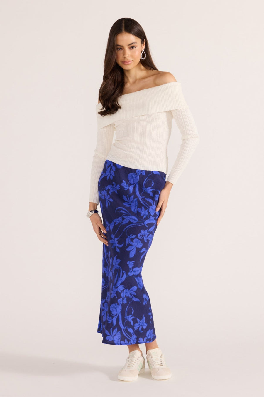Minkpink Gianna Bias Midi Skirt Blue Floral