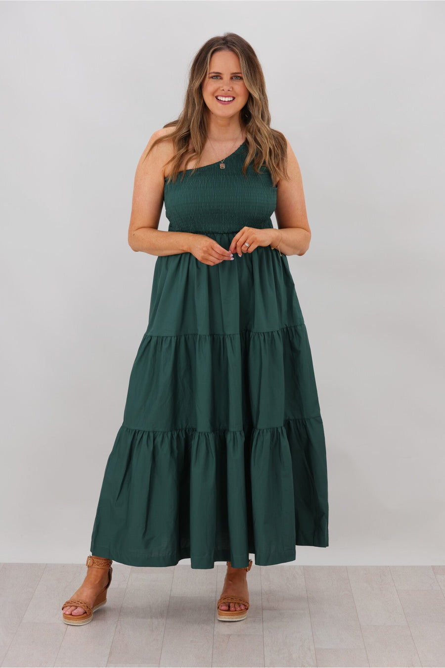 Natural Bay Opal One Shoulder Dress Teal