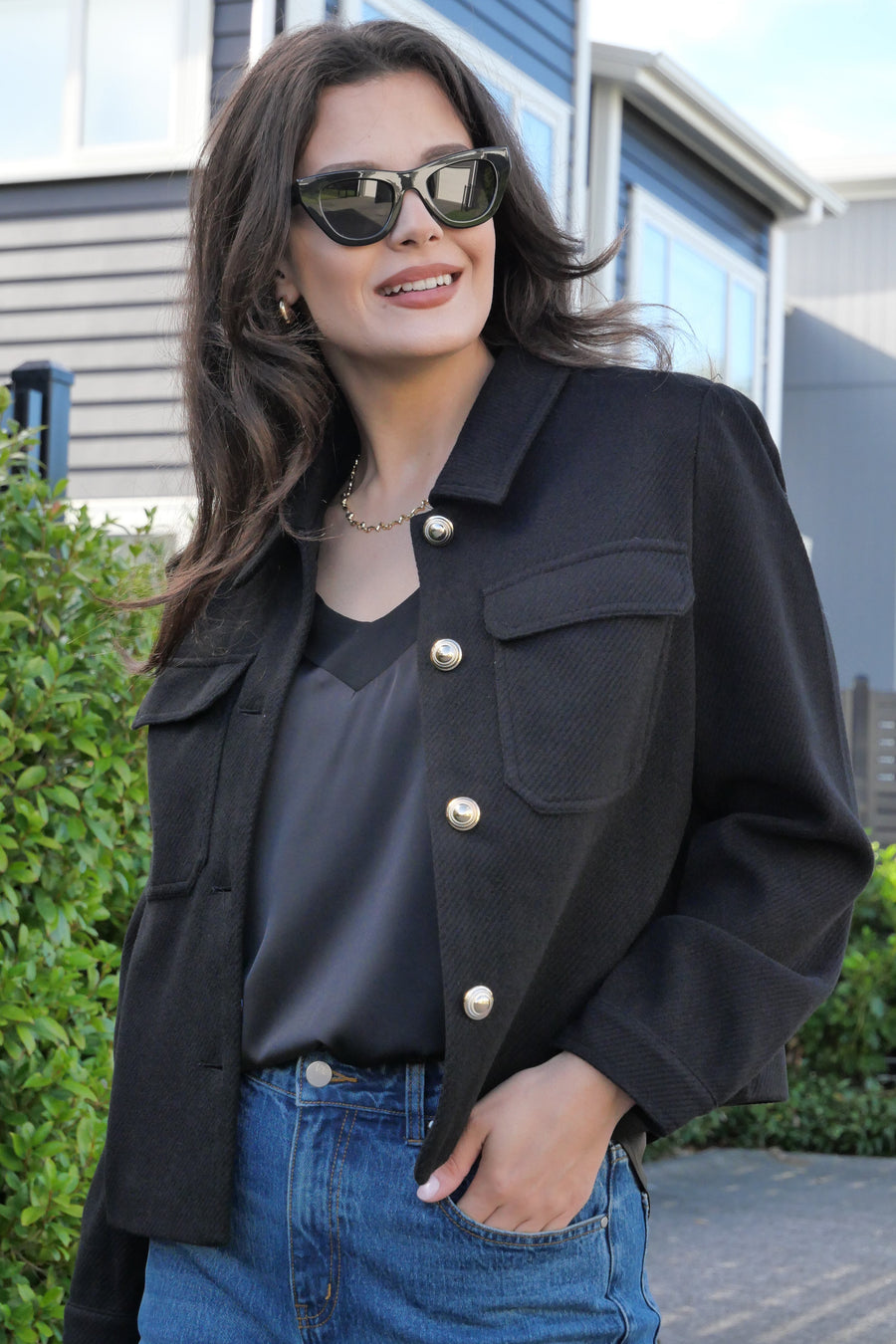 Gloss The Label Riko Cropped Jacket Black