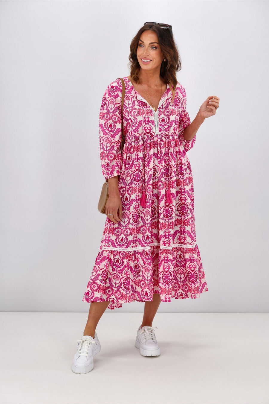 Peacock Feather Mahale Dress Pink