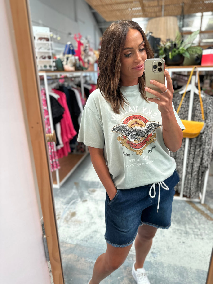 Shine On Label Ryan Elasticated Denim Short Blue