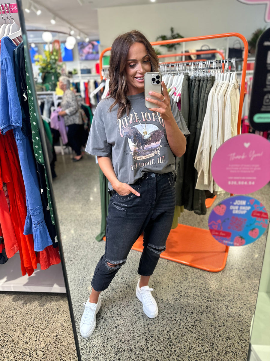 One Teaspoon Kingpins Cropped Boyfriend Jeans Black Oak