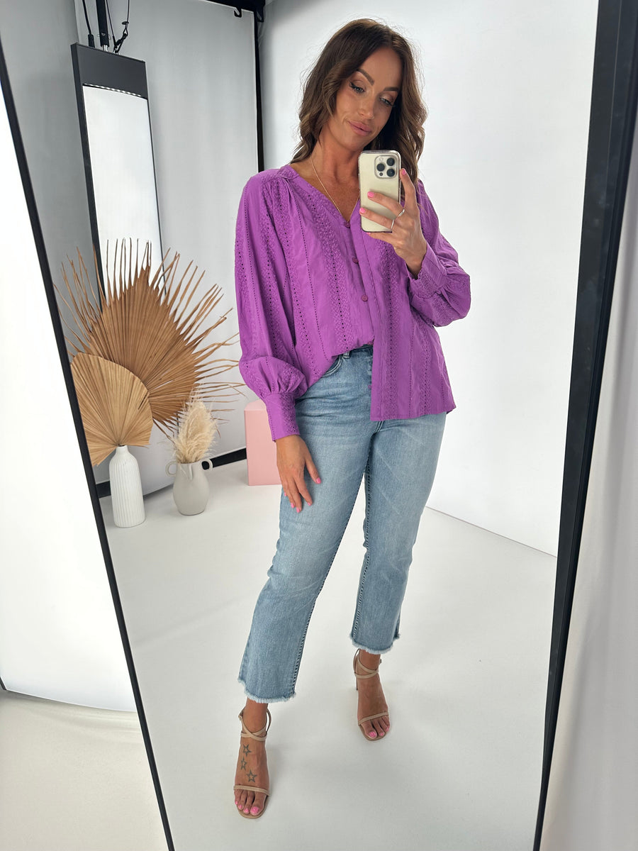 Shine On Label Freya Broderie Trim Shirt Lilac