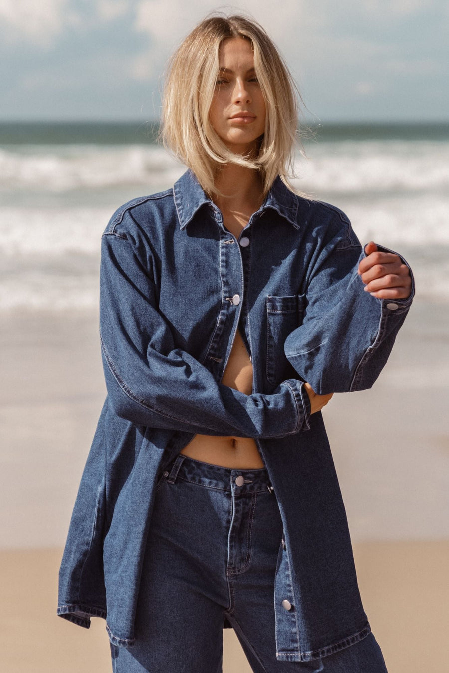 Sass Blue Denim Shacket Dress