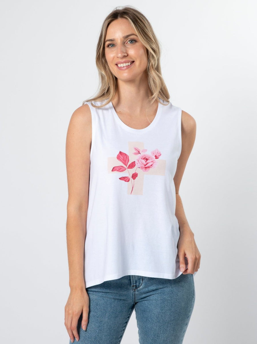 Stella + Gemma Tank White Jolie Ruby Rose Cross