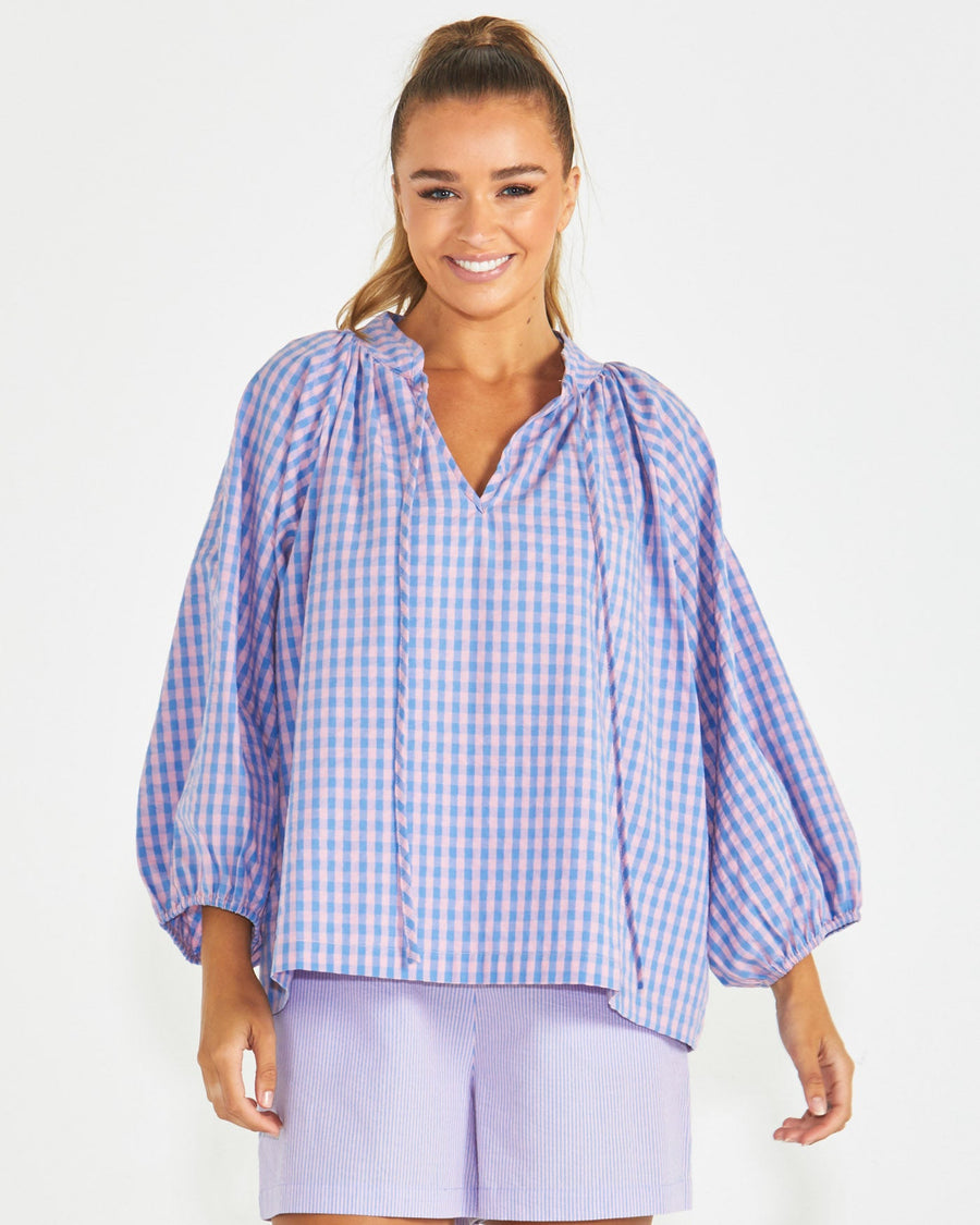 Sass Phillipa Top Blue Pink Gingham