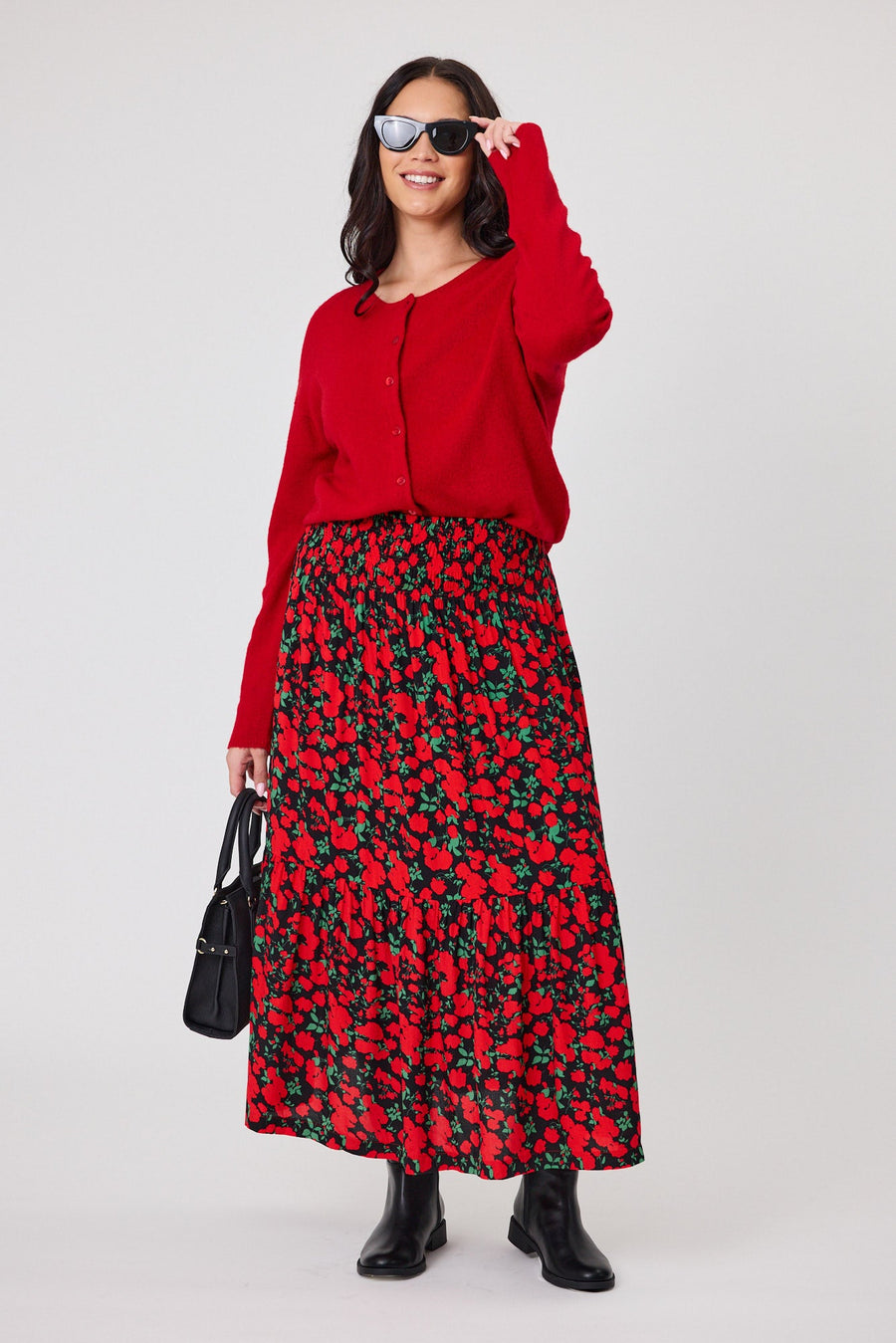Gloss The Label Afton Maxi Skirt Red Floral