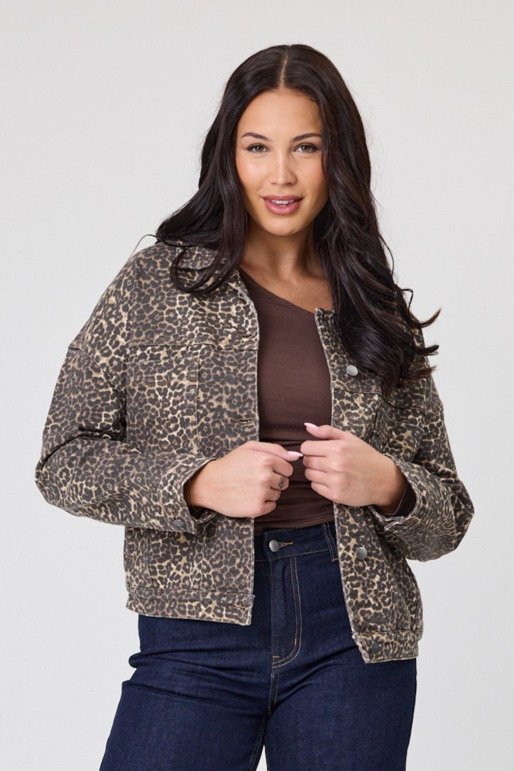 Shine On Label Leon Leopard Print Denim Jacket