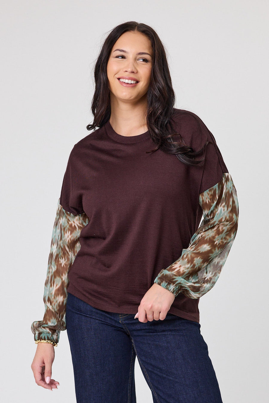 Alpine by Shine On Lourdes Chiffon Sleeve Top Chocolate