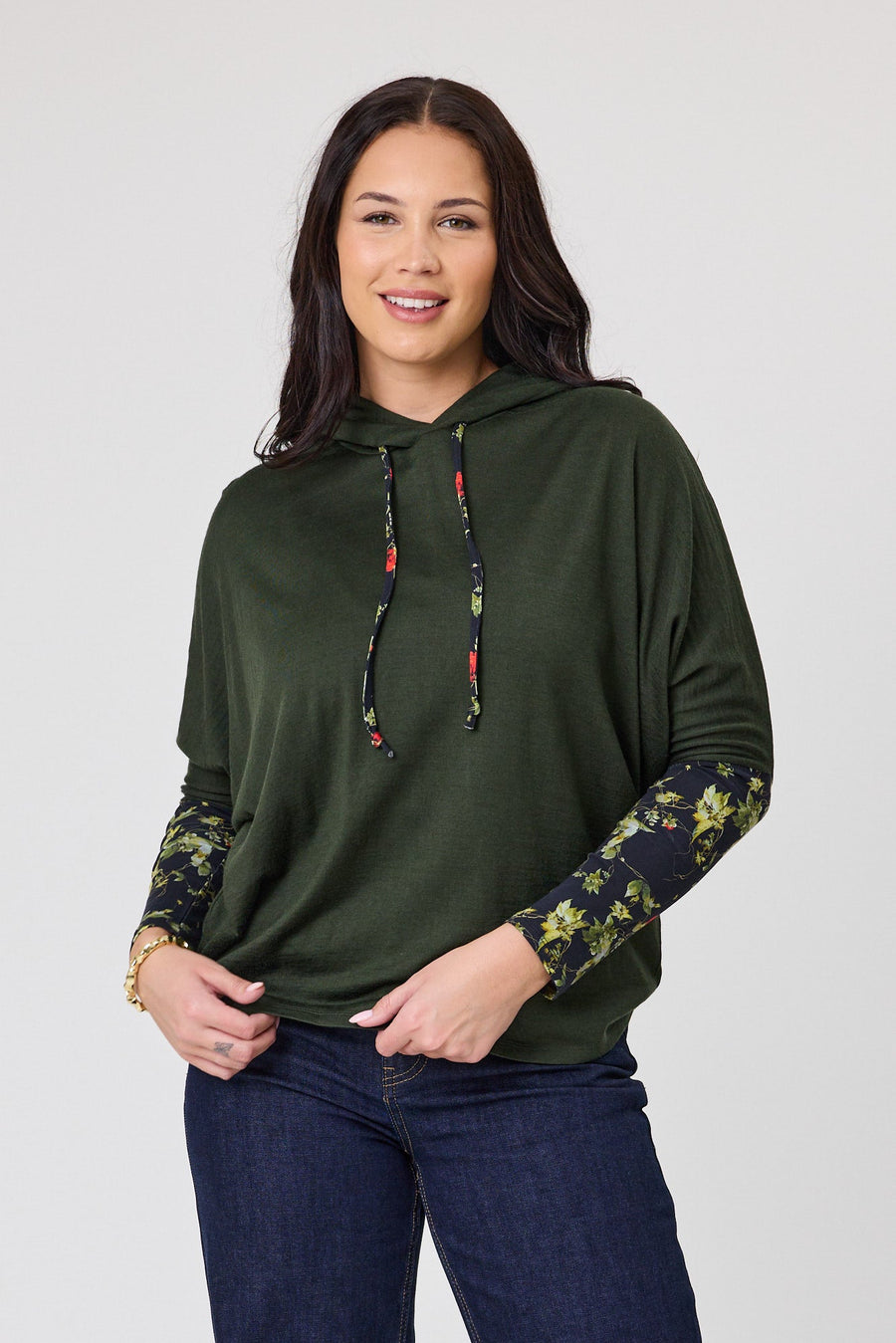 Alpine by Shine On Halifax Contrast Sleeve Hoodie Olive