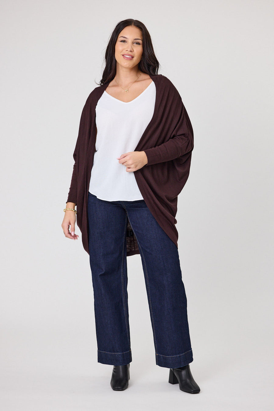 Alpine by Shine On Alaska Merino Drape Cardigan Chocolate