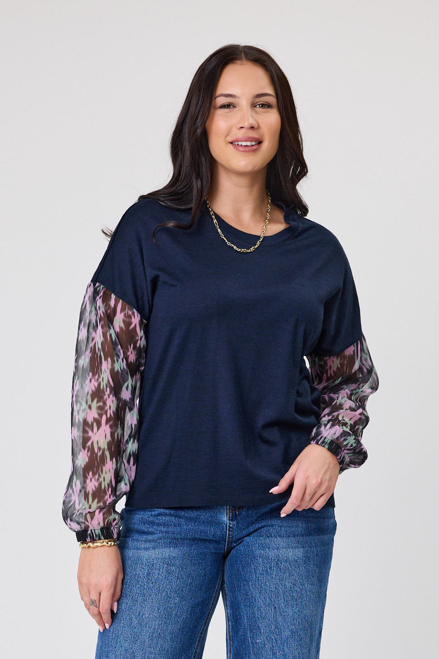 Alpine by Shine On Lourdes Chiffon Sleeve Top Ink