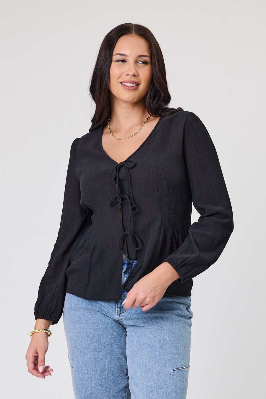 Gloss The Label Morgana Tie Front Top Black