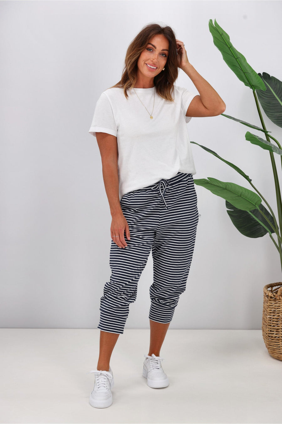 Shine On Essentials Stripe Pant Navy White Stripe