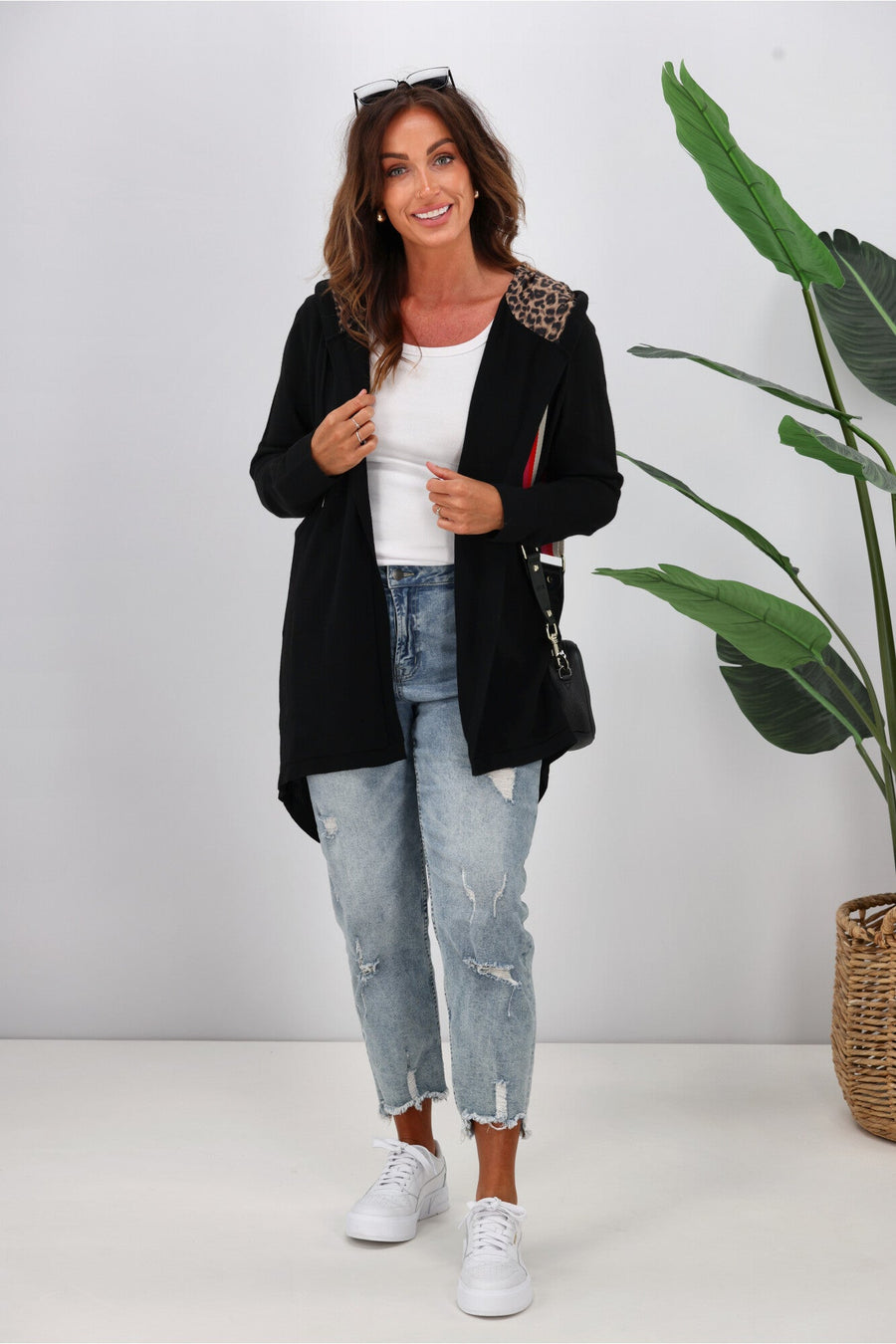 Shine On Label Big Dreams Merino Cardigan Black with Animal Print