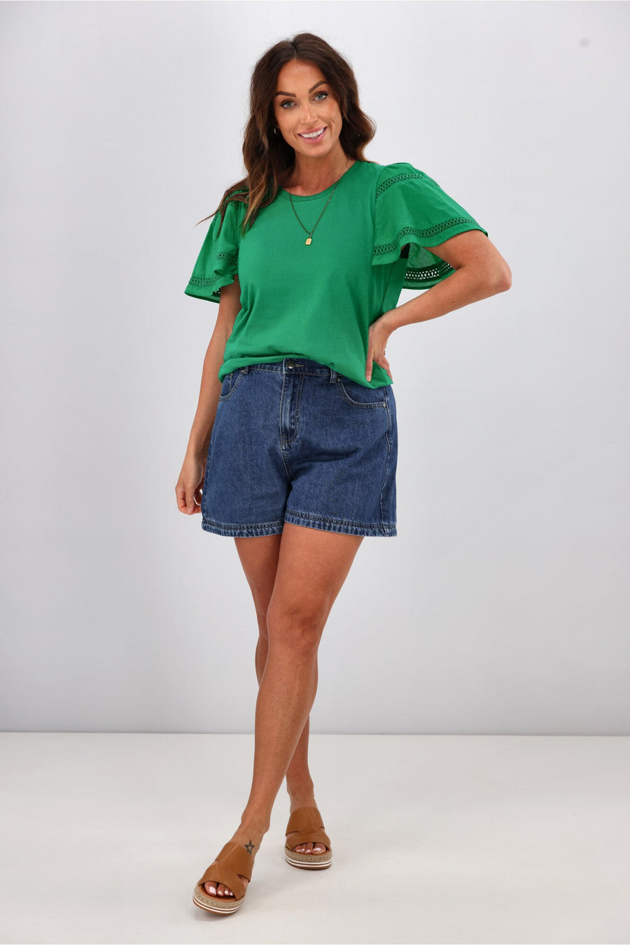 Shine On Label Ella Flutter Sleeve Top Green