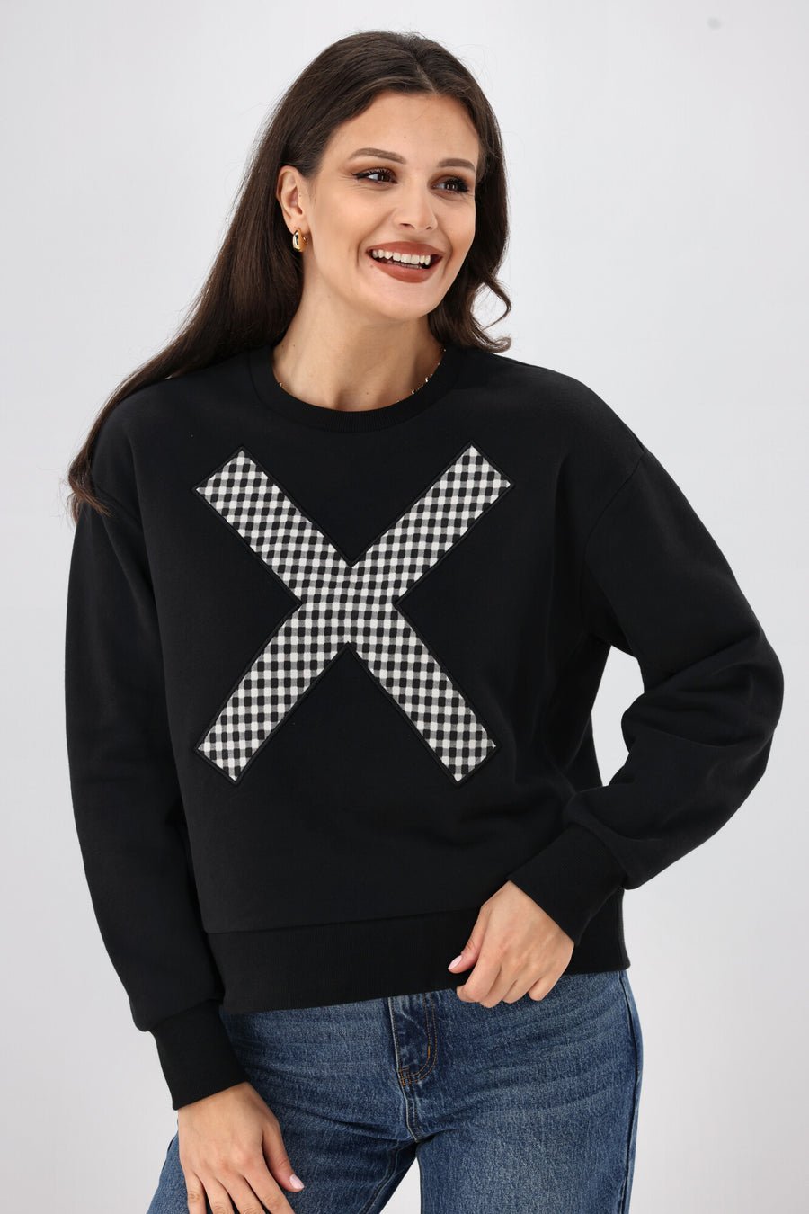 Shine On Label Kyran Cross Check Embroidered Sweater Black