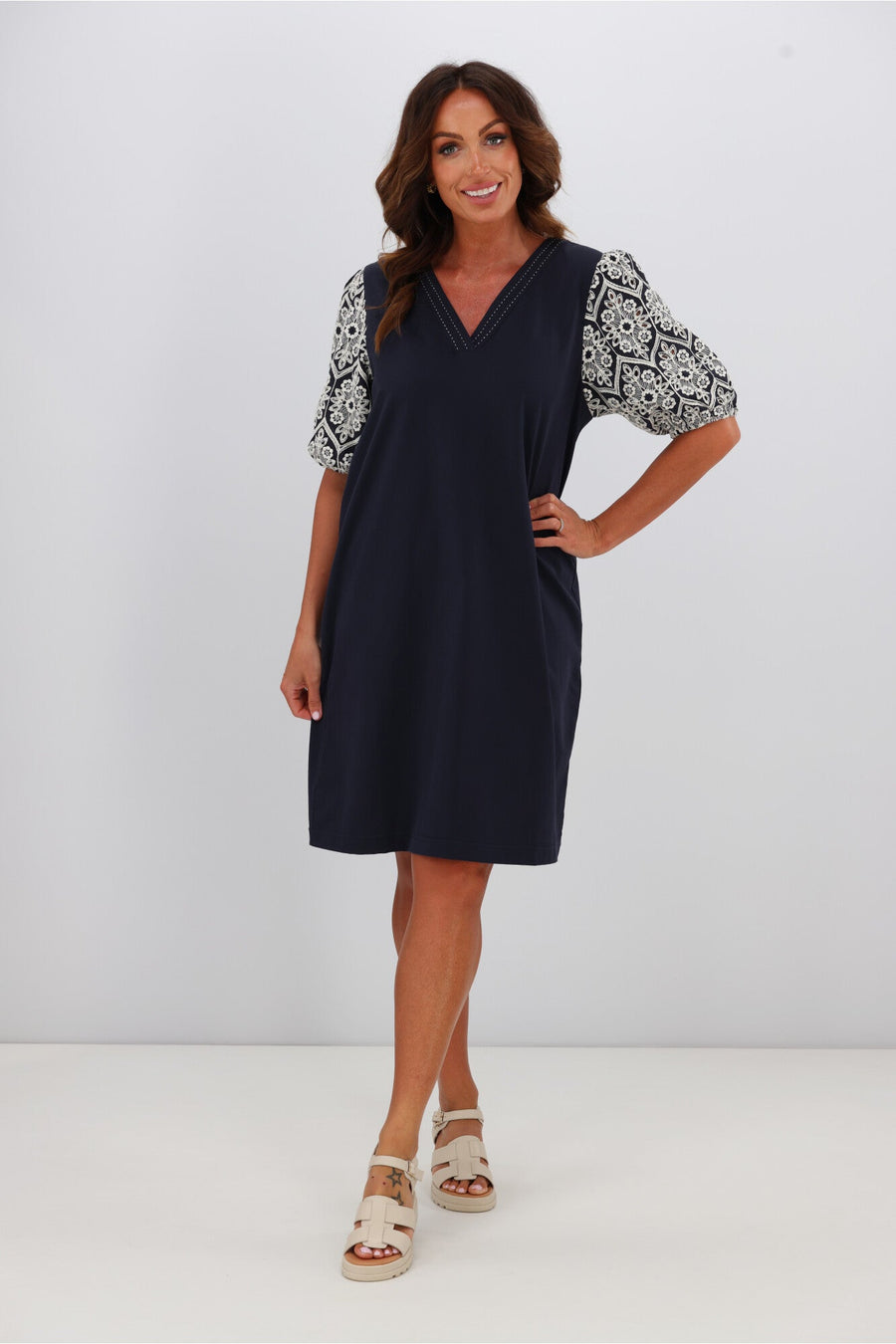 Shine On Label Maxine Broderie Sleeve Dress Midnight