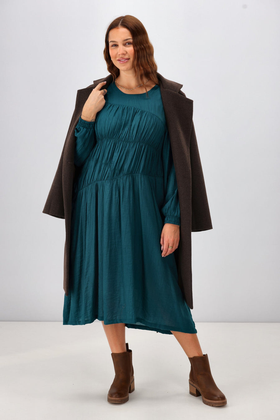 Shine On Label Paige Shirred Detail Dress Teal